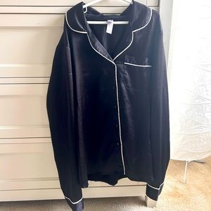 Black Satin Long Sleeve Pj Top